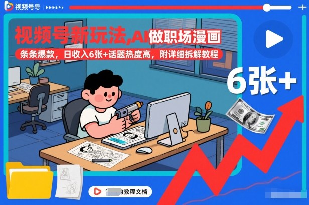 视频号新玩法，AI做职场漫画，条条爆款，日收入6张+话题热度高，附详细拆解教程-南友云赚