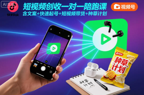 短视频创收一对一陪跑课，含文案+快速起号+短视频带货+种草计划-南友云赚