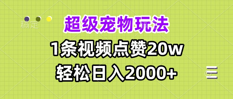 超级宠物视频玩法，1条视频点赞20w，轻松日入2000+-南友云赚