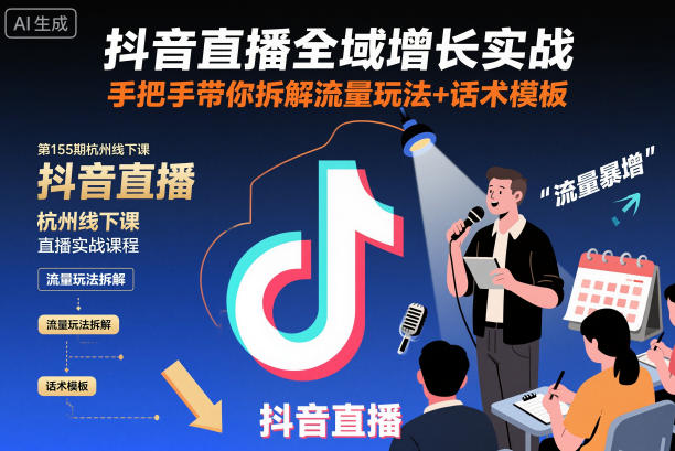 054593804b5d0054e5273cdfaa801829.jpeg 抖音直播全域增长实战第155期杭州线下课,手把手带你拆解流量玩法+话术模板