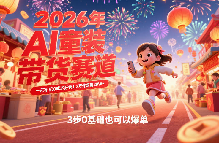 AI童装新春带货赛道，一部手机0成本狂销1.2万件喜提20W+，3步0基础也可以爆单-南友云赚