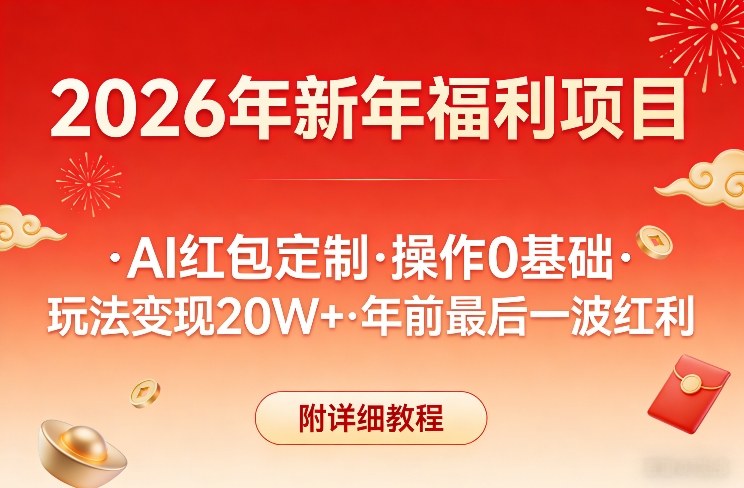 新年福利项目，AI红包定制，操作0基础，玩法变现20W+年前最后一波红利，附详细教程-南友云赚