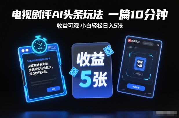 电视剧评AI头条玩法，一篇10分钟，收益可观，小白轻松日入5张+【独家】-南友云赚