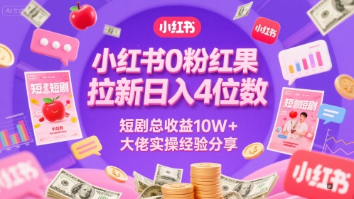 小红书0粉红果短剧拉新日入4位，数短剧总收益10W+大佬实操经验分享-南友云赚