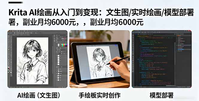 08c771dcf83fc713d259dc5c1c269cad.jpeg Krita AI绘画从入门到变现:文生图/实时绘画/模型部署,副业月均6000元