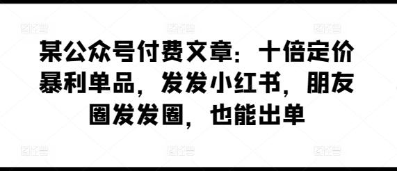 某公众号付费文章：十倍定价暴利单品，发发小红书，朋友圈发发圈，也能出单-南友云赚