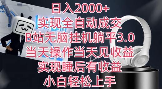 日入2000+，实现全自动成交，B站无脑挂机躺平3.0，当天操作当天见收益，实现睡后有收益【揭秘】-南友云赚