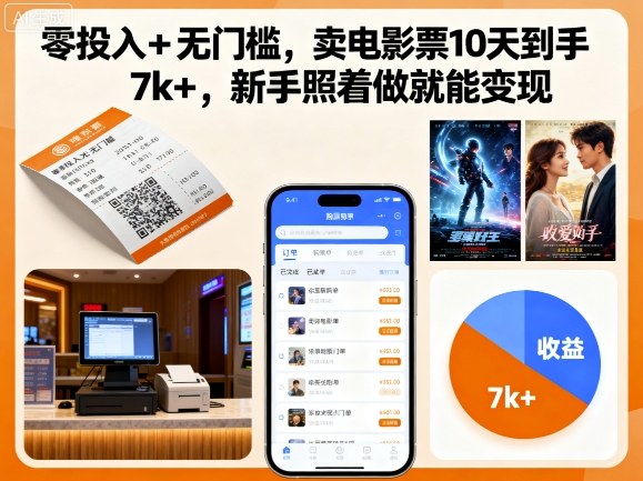 零投入+无门槛，卖电影票10天到手7k+，新手照着做就能变现【揭秘】-南友云赚
