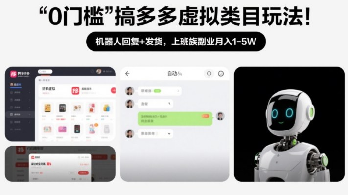 0门槛搞多多虚拟类目玩法！机器人回复+发货，上班族副业月入1-5W【揭秘】-南友云赚