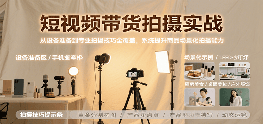 短视频带货拍摄实战，从设备准备到专业拍摄技巧全覆盖，系统提升商品场景化拍摄能力-南友云赚