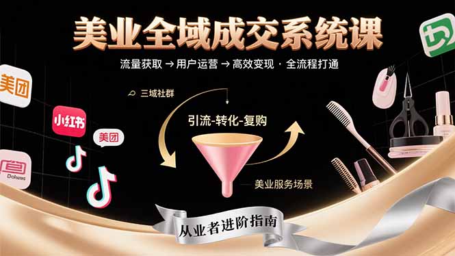 0dfc4d7cf0d729be7def1f687f22e2ad.jpeg 美业全域成交系统课程:帮助美业从业者打通从流量获取到高效变现全流程