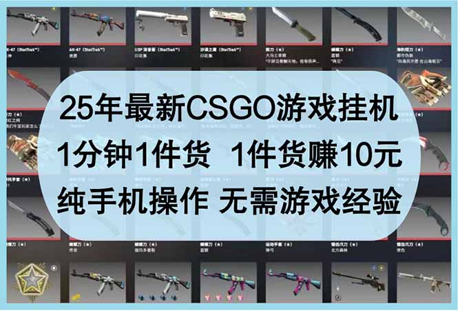 25年最新CSGO游戏挂机，1分钟1件货，1件货赚10元 纯手机操作 无需游戏经验-南友云赚