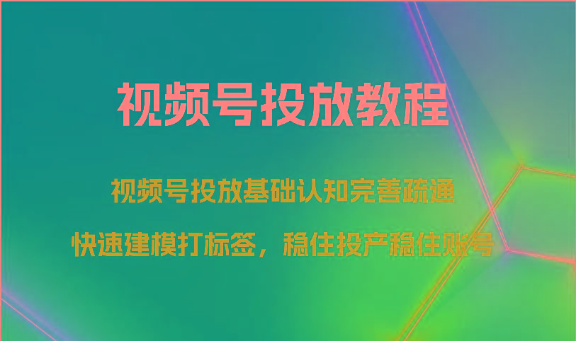 视频号投放教程-视频号投放基础认知完善疏通,快速建模打标签,稳住投产稳住账号-南友云赚