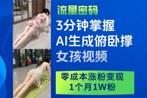 11fbc47be2655cfd33790954e07a49de.jpeg 3分钟掌握AI生成俯卧撑女孩视频,零成本涨粉变现,1个月1W粉