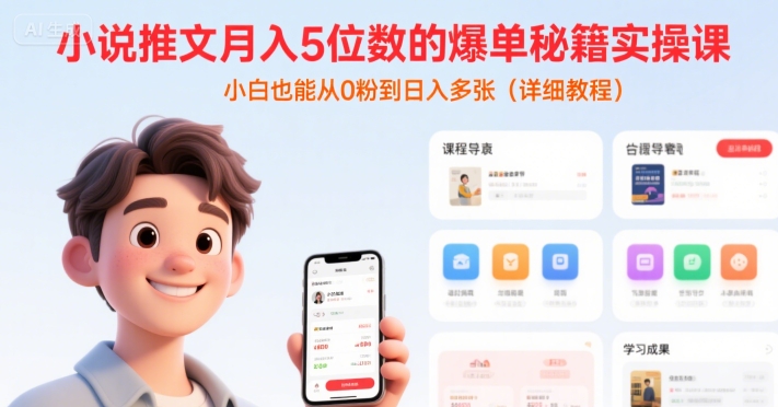 小说推文月入5位数的爆单秘籍实操课，，小白也能从0粉到日入多张(详细教程)-南友云赚