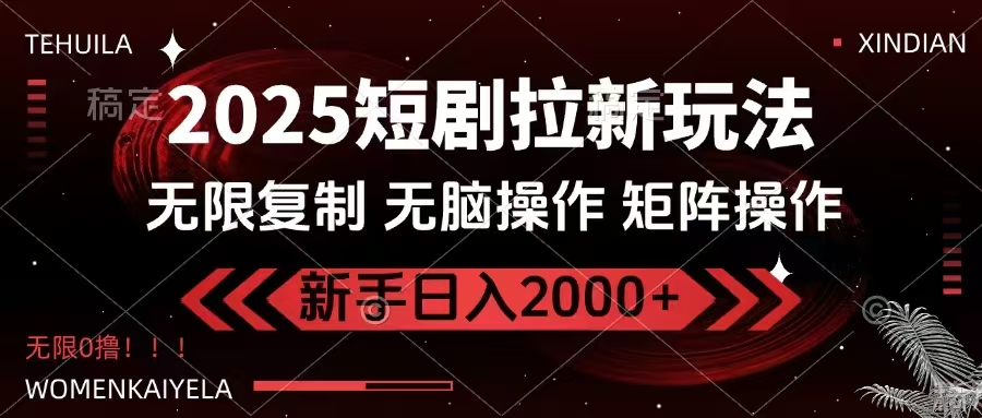 2025短剧拉新玩法，无需注册登录，无限0撸，无脑批量操作日入2000+-南友云赚
