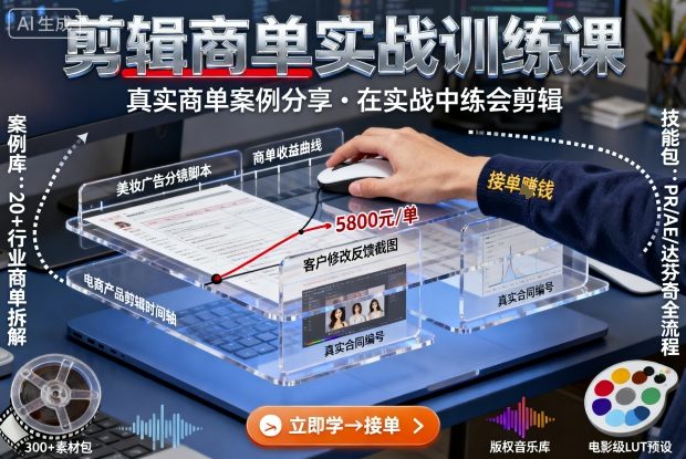 剪辑商单实战训练课，真实商单案例分享，在实战中练会剪辑-南友云赚