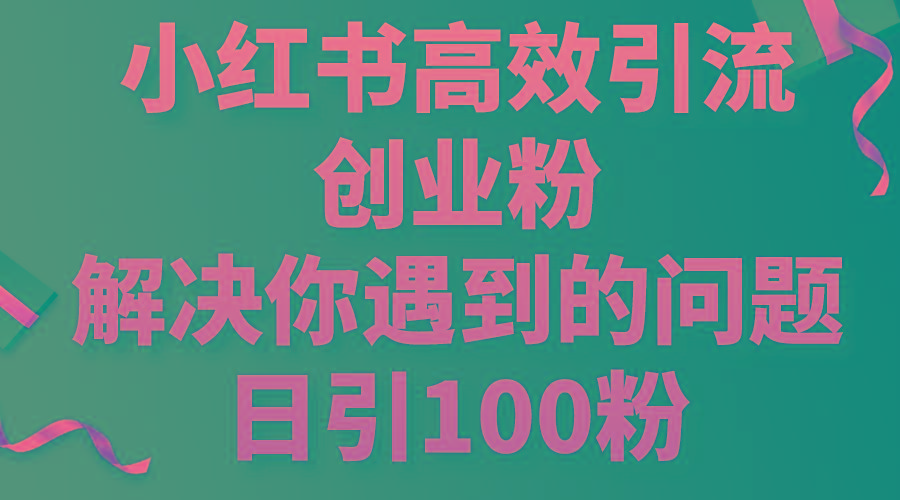 小红书高效引流创业粉，解决你遇到的问题，日引100粉-南友云赚