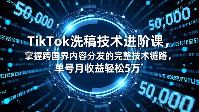 TikTok洗稿技术进阶课，掌握跨国界内容分发的完整技术链路，单号月收益轻松5万-南友云赚