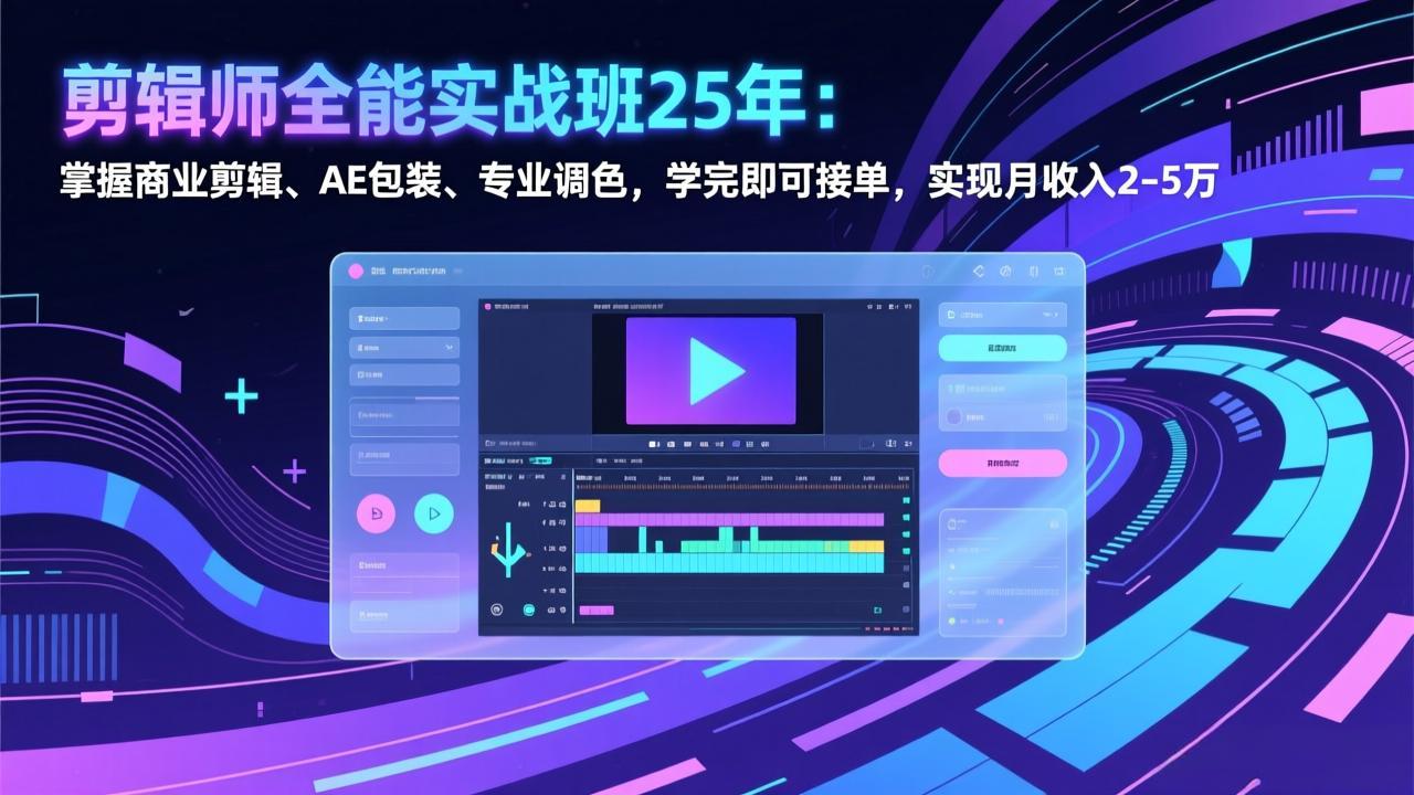 剪辑师全能实战班25年：掌握商业剪辑、AE包装、专业调色，学完即可接单，实现月收入2-5万-南友云赚