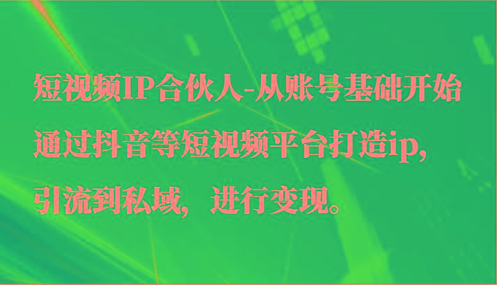 短视频IP合伙人-从账号基础开始通过抖音等短视频平台打造ip，引流到私域，进行变现。-南友云赚