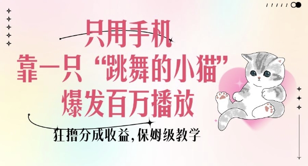 只用手机靠一只“跳舞的小猫”爆发百万播放，狂撸分成收益，保姆级教学-南友云赚