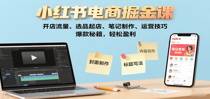 小红书电商掘金课：开店流量、选品起店、笔记制作、运营技巧，爆款秘籍，轻松盈利-南友云赚
