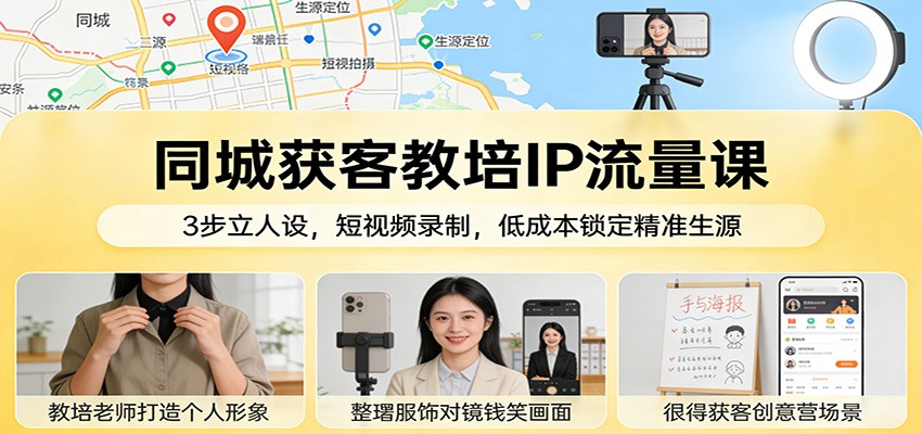 同城获客教培IP流量课：3步立人设，短视频录制，低成本锁定精准生源-南友云赚