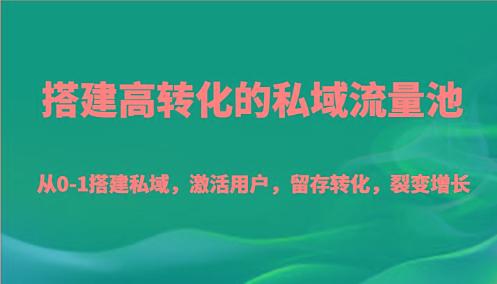 搭建高转化的私域流量池 从0-1搭建私域，激活用户，留存转化，裂变增长(20节课)-南友云赚