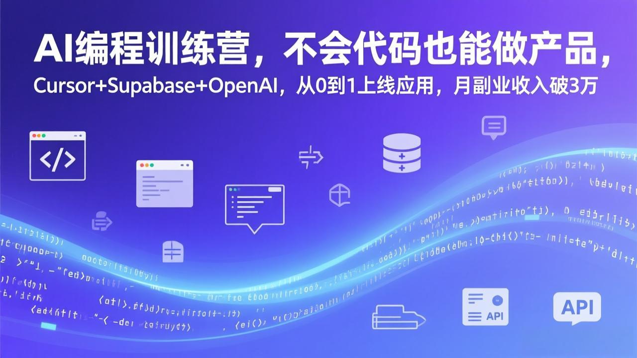 AI编程训练营，不会代码也能做产品，Cursor+Supabase+OpenAI，从0到1上线应用，月副业收入破3万-南友云赚