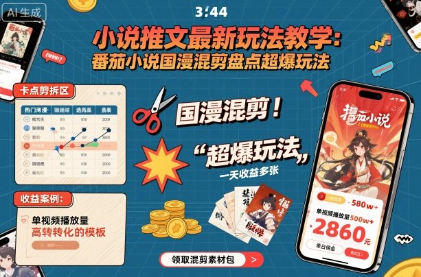 小说推文最新玩法教学，番茄小说国漫混剪盘点超爆玩法，全程干货，一天收益多张-南友云赚