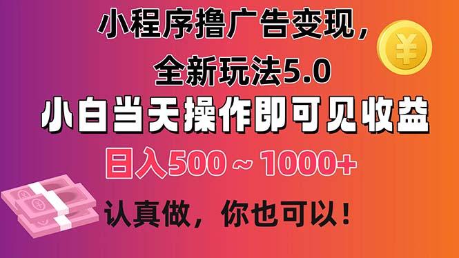 小程序撸广告变现，全新玩法5.0，小白当天操作即可上手，日收益 500~1000+-南友云赚