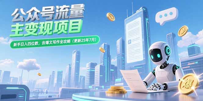 227d7eeda7a46f1a833ceb1aed31e817.jpeg 公众号流量主变现项目,新手日入四位数,含爆文写作全攻略(更新25年7月