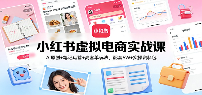 小红书虚拟电商实战课：AI原创+笔记运营+高客单玩法，配套5W+实操资料包-南友云赚