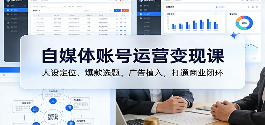 自媒体账号运营变现课：人设定位、爆款选题、广告植入，打通商业闭环-南友云赚