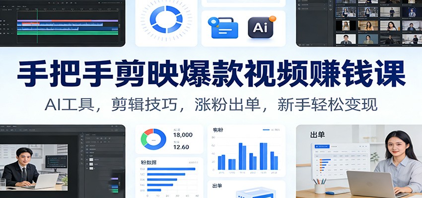 手把手剪映爆款视频赚钱课：AI工具，剪辑技巧，涨粉出单，新手轻松变现-南友云赚