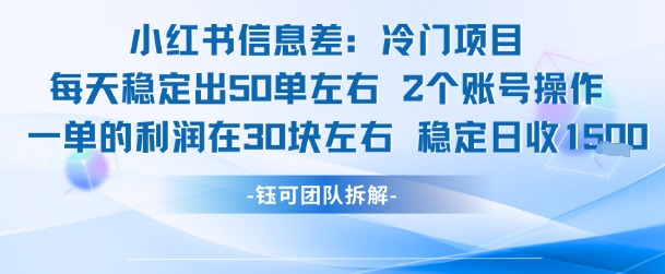 小红书信息差冷门项目一单利润30块每天稳定1.5k左右2个账号操作-南友云赚
