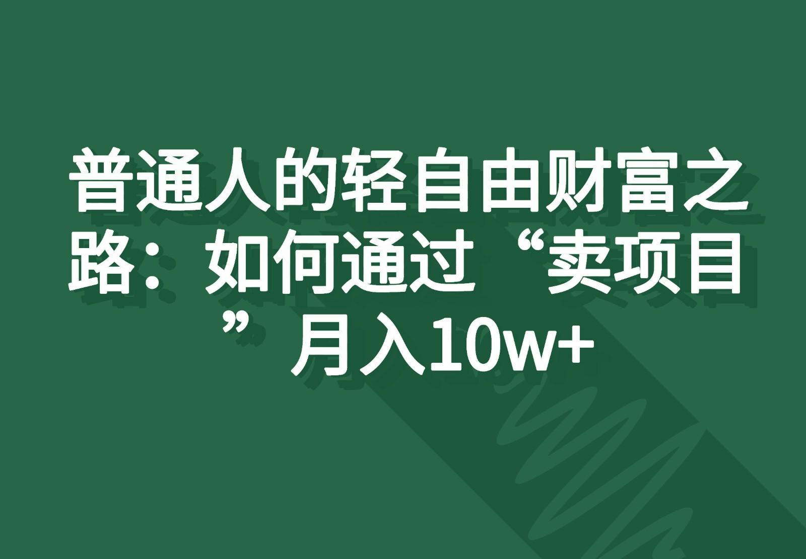 普通人的轻自由财富之路：如何通过“卖项目”月入10w+-南友云赚