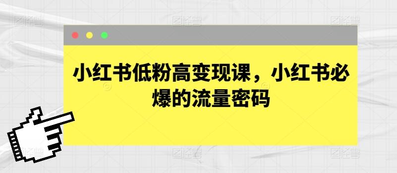 小红书低粉高变现课，小红书必爆的流量密码-南友云赚