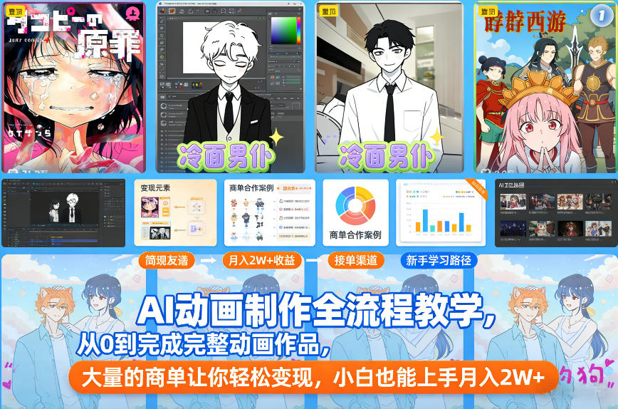 AI动画制作全流程教学，从0到完成完整动画作品，大量的商单让你轻松变现，小白也能上手月入2W+-南友云赚