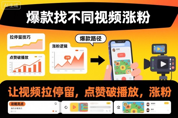 爆款找不同视频涨粉，让视频拉停留，实现点赞，破播放，涨粉-南友云赚