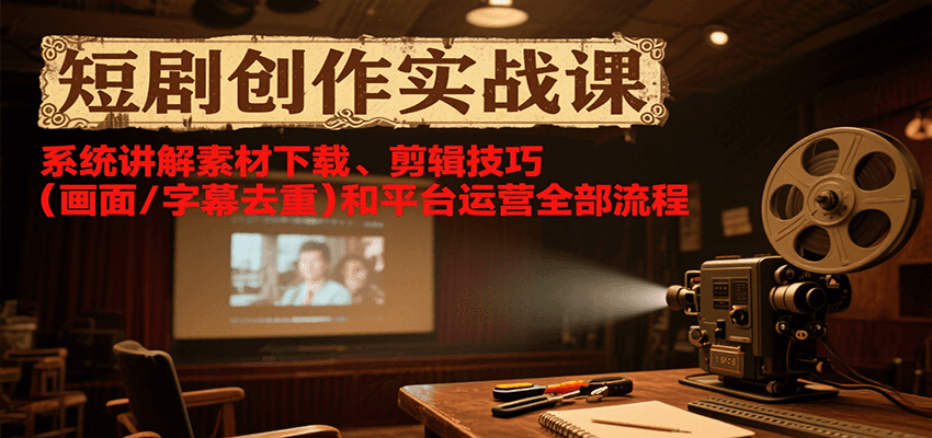 短剧创作实战课，系统讲解素材下载、剪辑技巧(画面/字幕去重)和平台运营全部流程-南友云赚