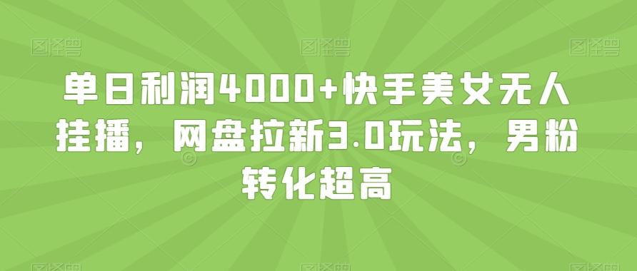 单日利润4000+快手美女无人挂播，网盘拉新3.0玩法，男粉转化超高【揭秘】-南友云赚