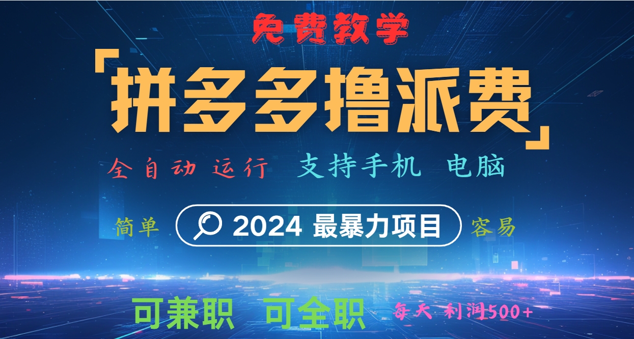 拼多多撸派费，2024最暴利的项目。软件全自动运行，日下1000单。每天利润500+，免费-南友云赚