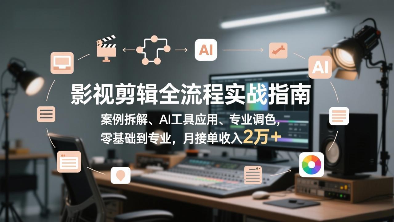 影视剪辑全流程实战指南，案例拆解、AI工具应用、专业调色，零基础到专业，月接单收入2万+-南友云赚