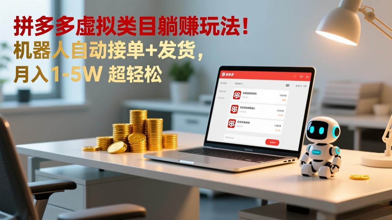 多多虚拟类目躺赚玩法！机器人自动接单+发货，月入 1-5W 超轻松-南友云赚