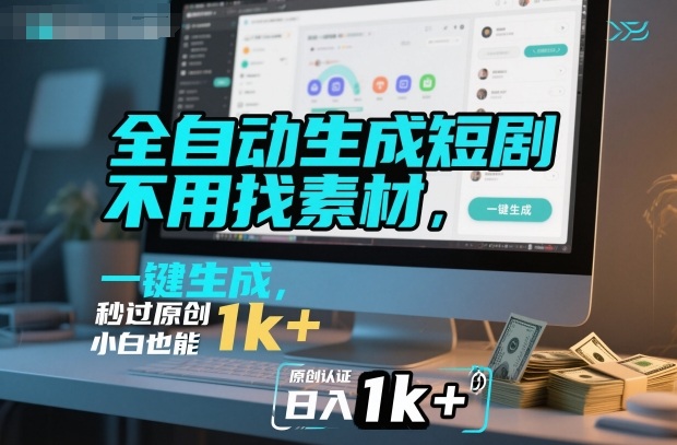 全自动生成短剧，不用找素材，不用剪辑，一键生成，秒过原创，小白也能轻松日入1k+【揭秘】-南友云赚