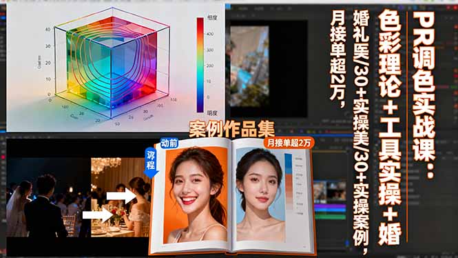 PR调色实战课：色彩理论+工具实操+婚礼医美/30+实操案例，月接单超2万-南友云赚