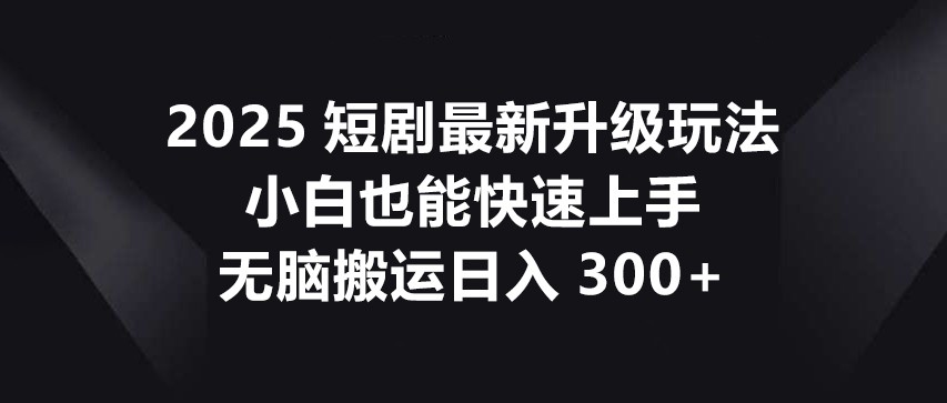 2025短剧最新升级玩法，小白也能快速上手，无脑搬运日入300+-南友云赚