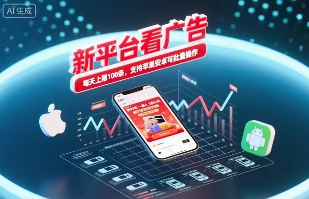 新台看广告，养好机一条5毛到5块，单机日入30到100，支持苹果安卓，可批量操作。-南友云赚
